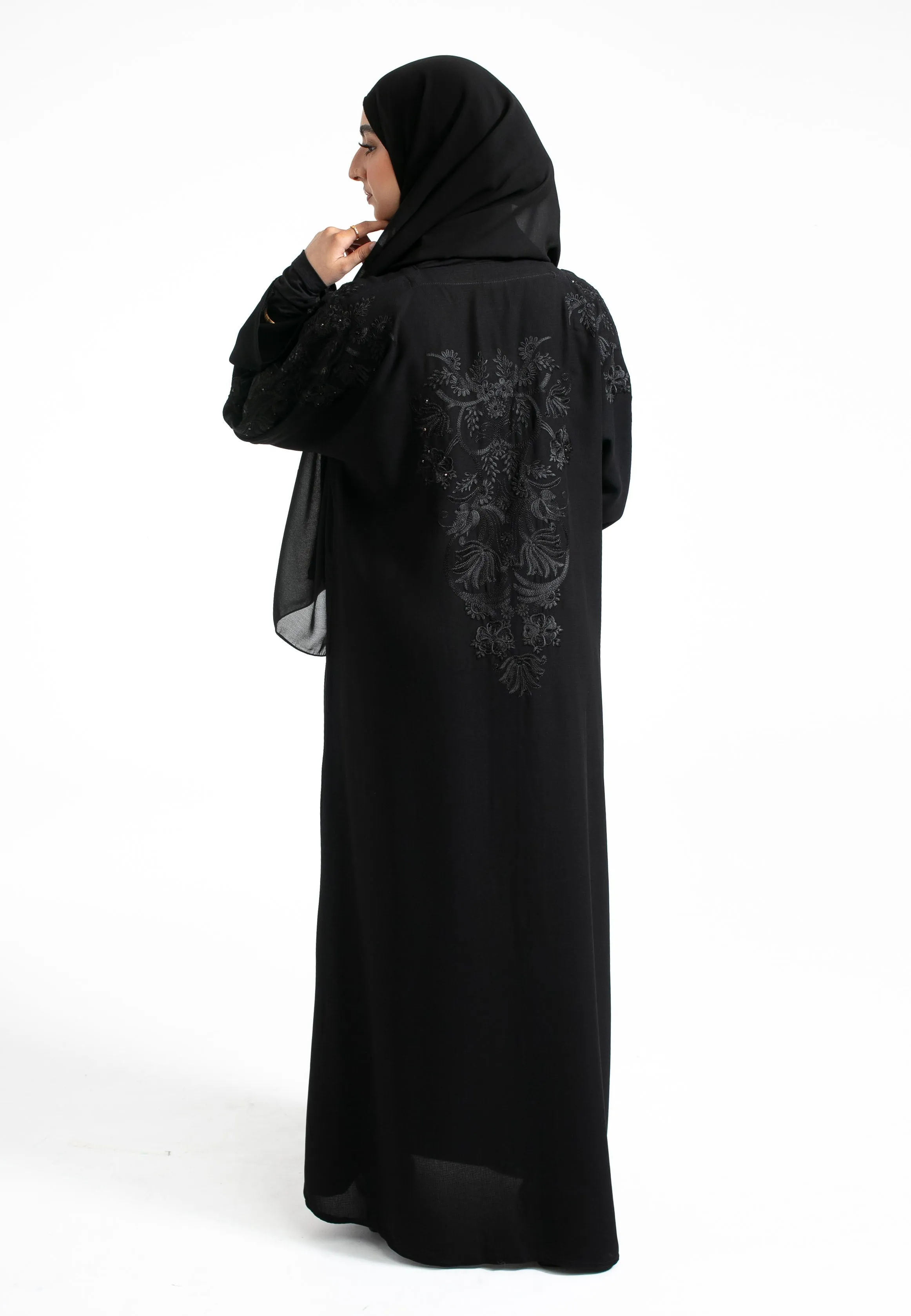 Platinum Floral Embroidered Closed Abaya