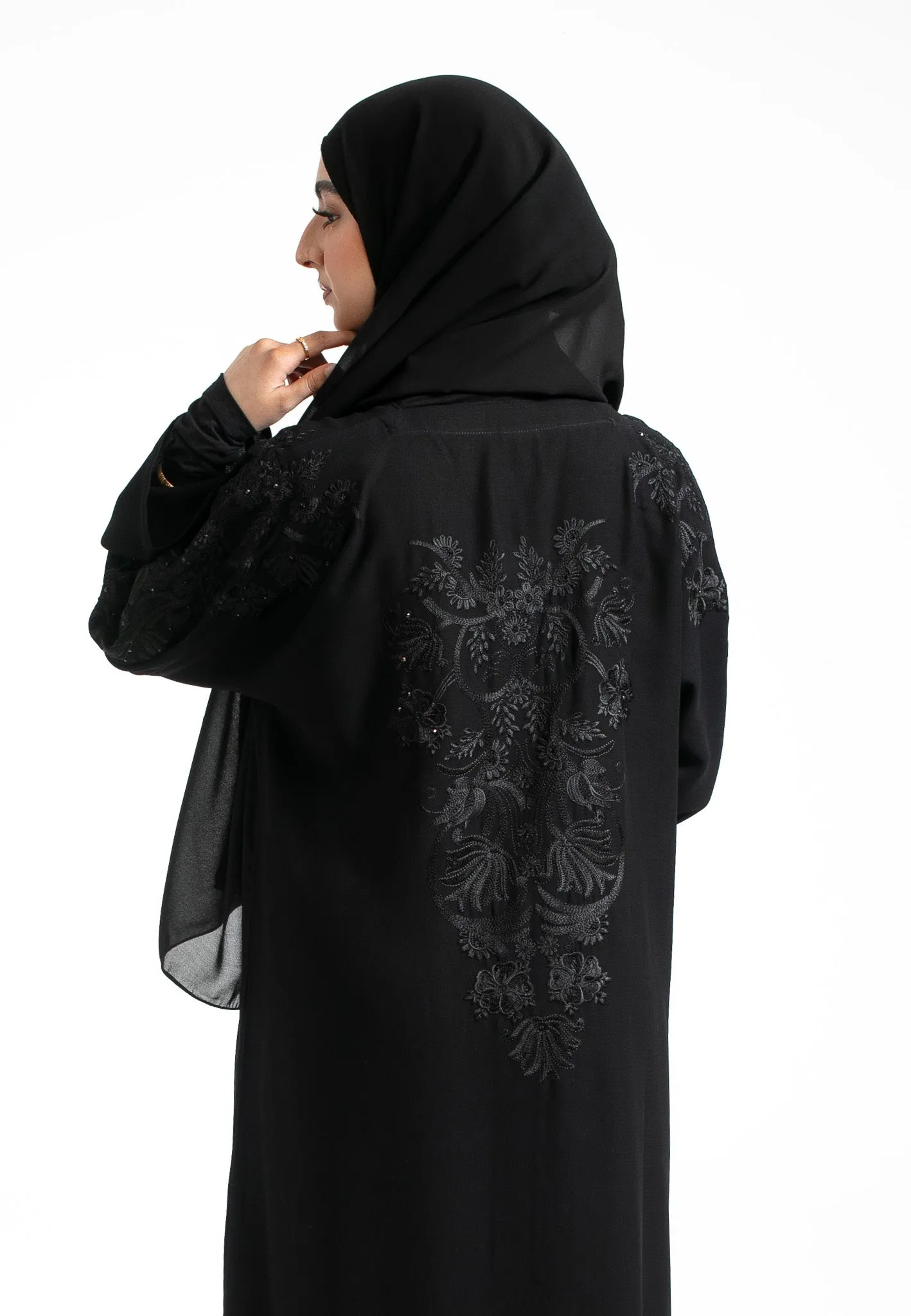 Platinum Floral Embroidered Closed Abaya