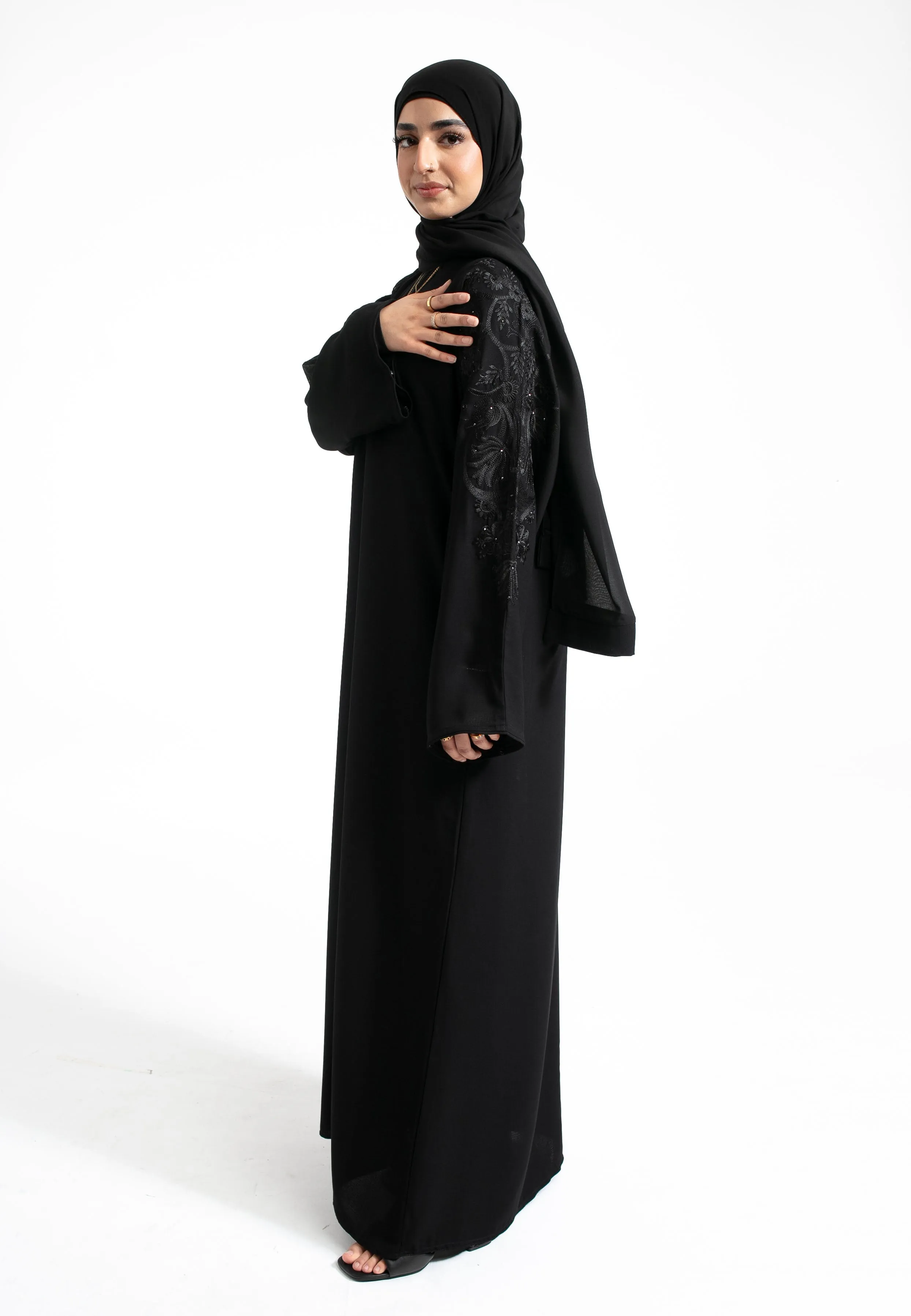 Platinum Floral Embroidered Closed Abaya