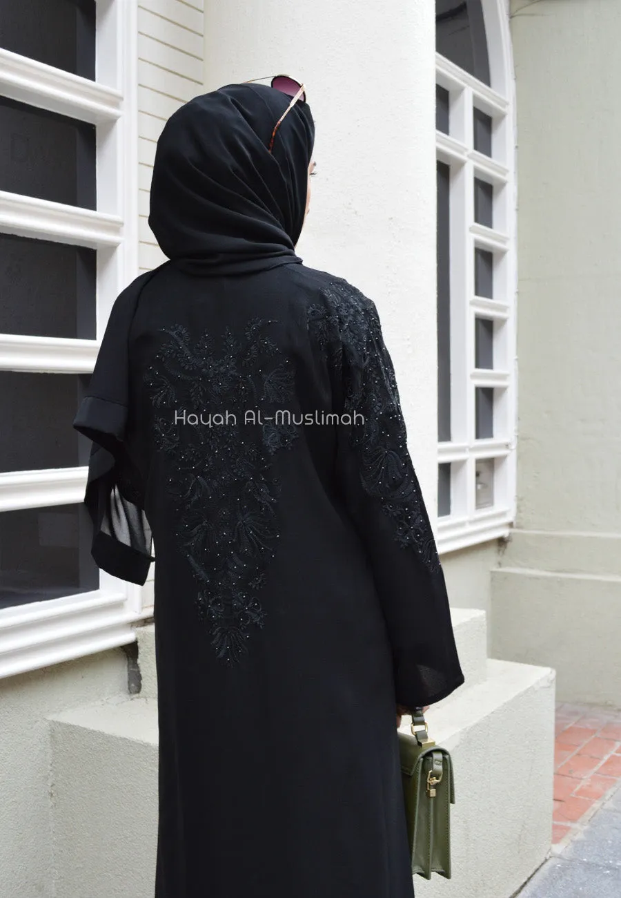 Platinum Floral Embroidered Closed Abaya