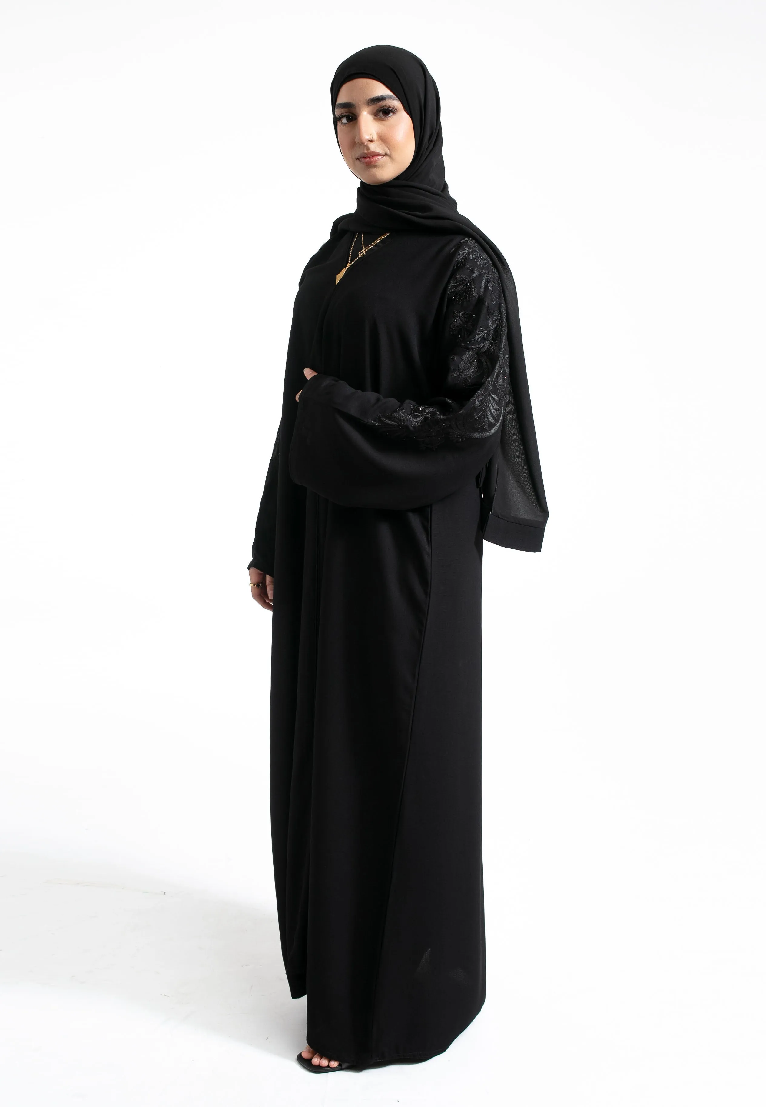 Platinum Floral Embroidered Closed Abaya