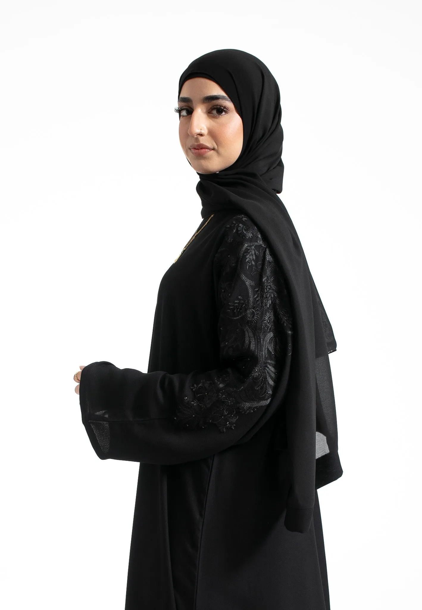 Platinum Floral Embroidered Closed Abaya