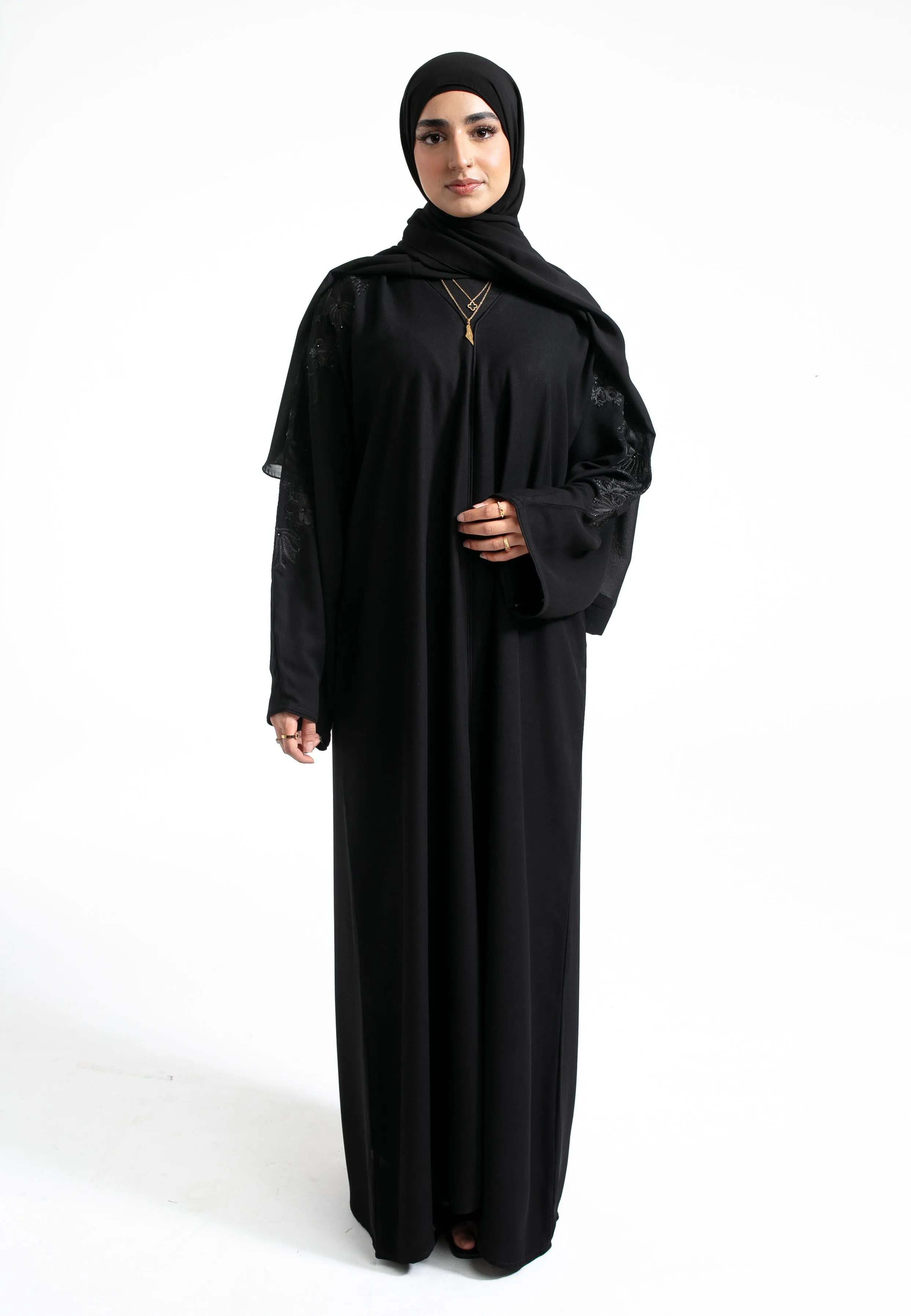 Platinum Floral Embroidered Closed Abaya