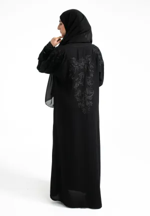 Platinum Floral Embroidered Closed Abaya