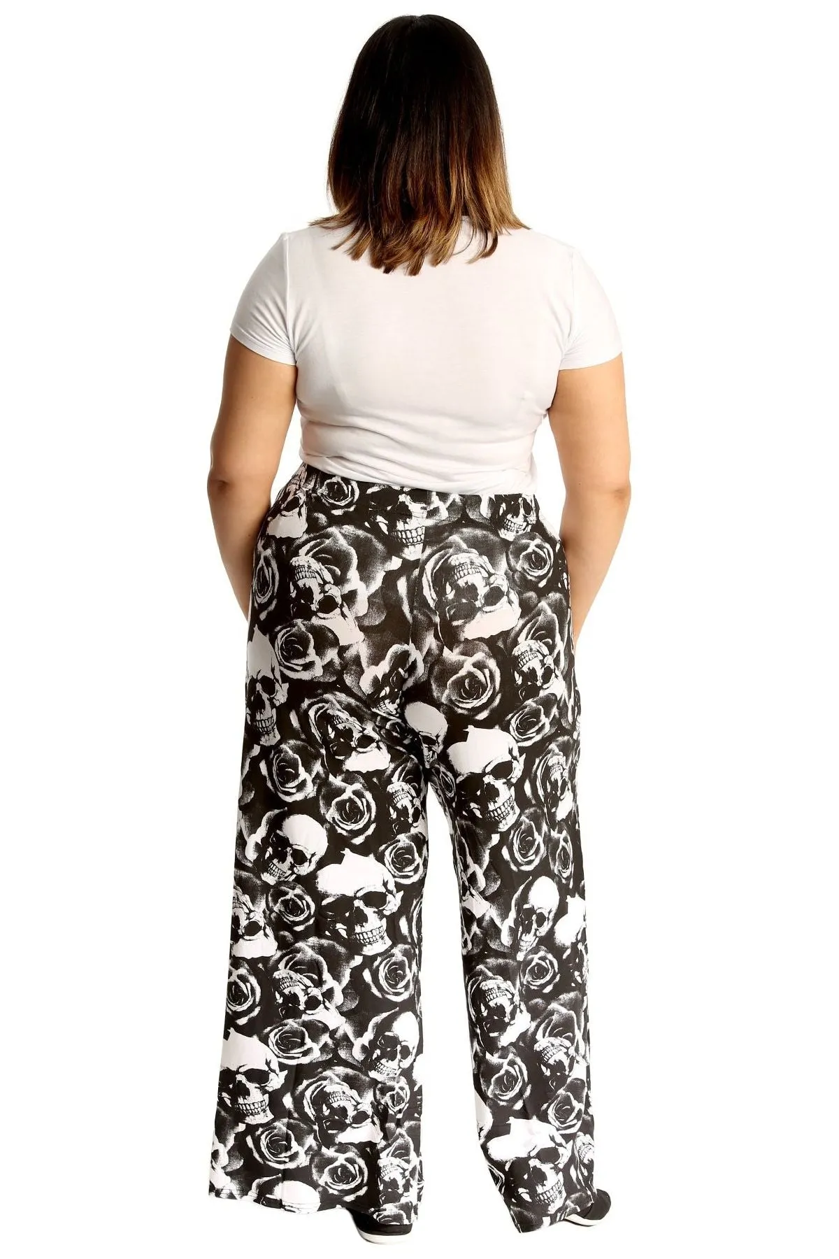 Plus Size Skull Roses Print Palazzo Trouser