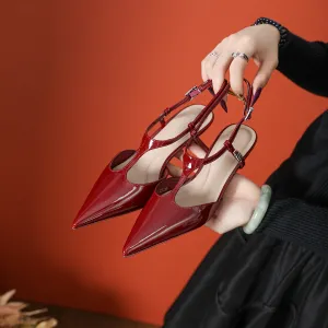 Point Toe Flare Heel Slingback Pumps