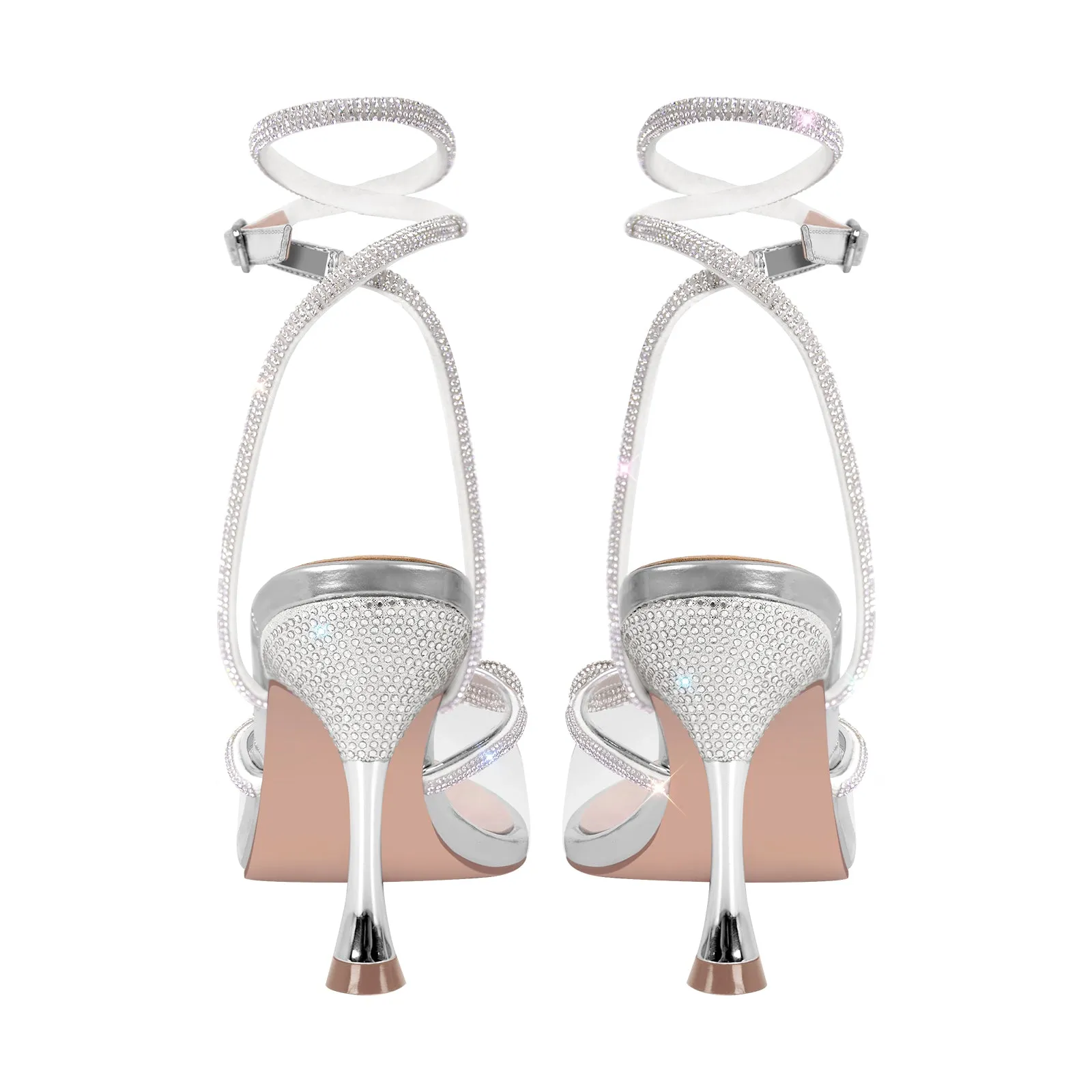 Pointed Toe Rhinestone Transparent Ankle Strap Pumps
