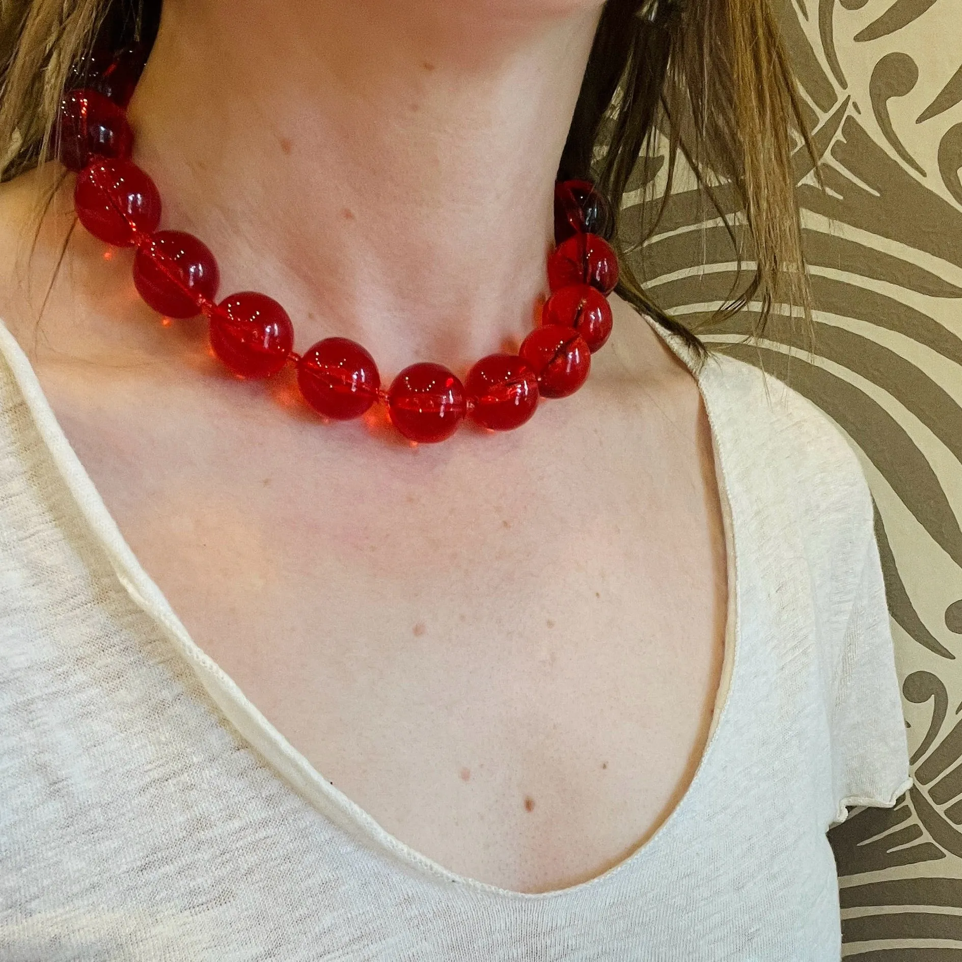 Pop Art Red Plastic Sphere Bead Necklace