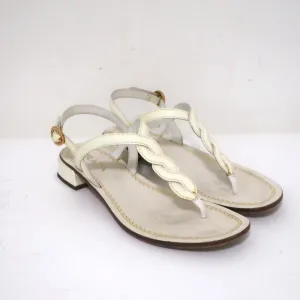 Prada Braided Thong Sandals Cream Patent Leather Size 37.5 Slingback Flats