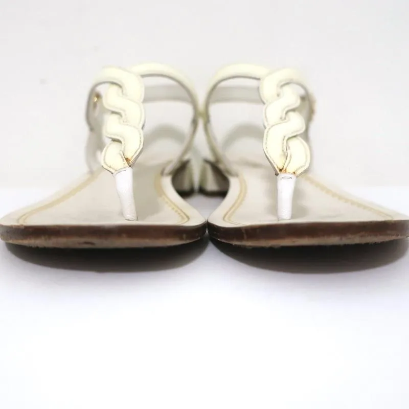Prada Braided Thong Sandals Cream Patent Leather Size 37.5 Slingback Flats