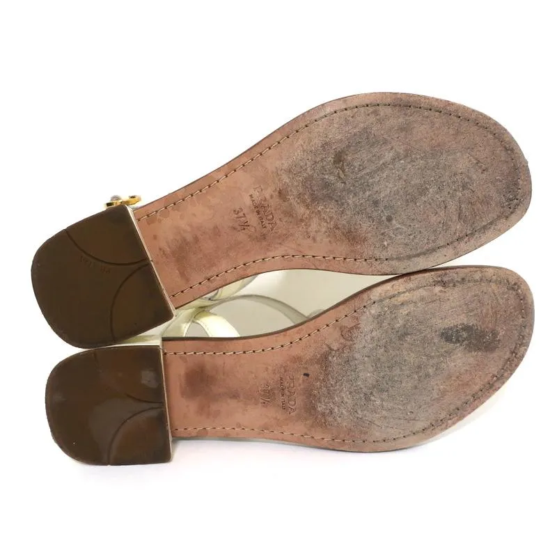 Prada Braided Thong Sandals Cream Patent Leather Size 37.5 Slingback Flats