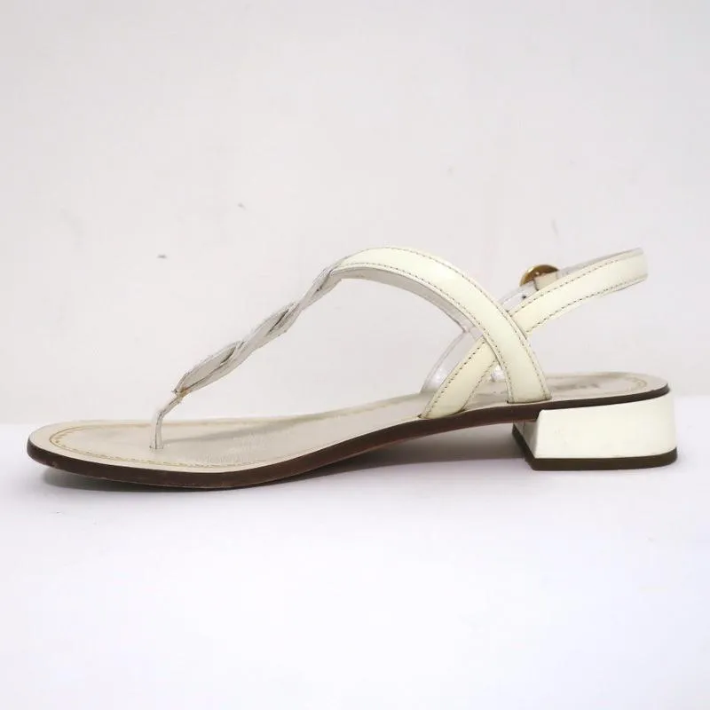 Prada Braided Thong Sandals Cream Patent Leather Size 37.5 Slingback Flats