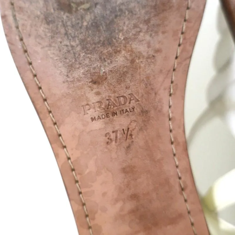 Prada Braided Thong Sandals Cream Patent Leather Size 37.5 Slingback Flats