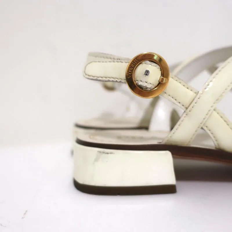 Prada Braided Thong Sandals Cream Patent Leather Size 37.5 Slingback Flats