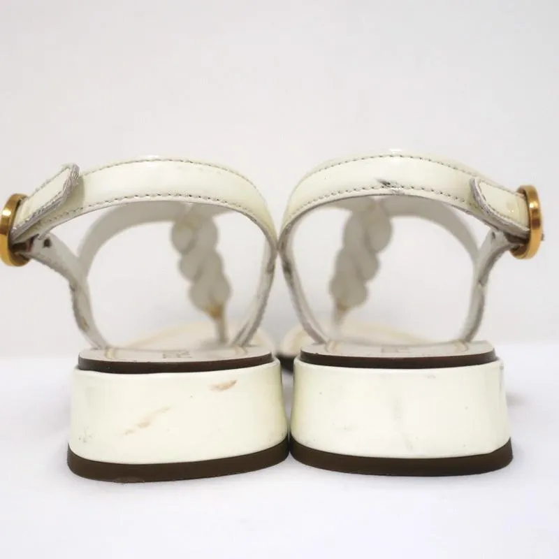 Prada Braided Thong Sandals Cream Patent Leather Size 37.5 Slingback Flats