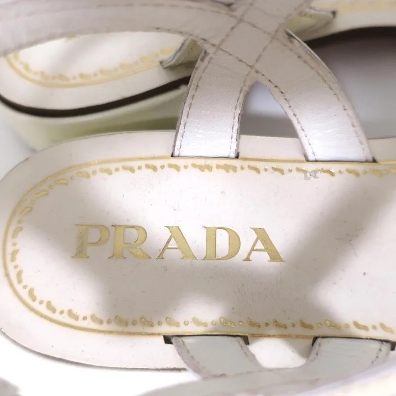 Prada Braided Thong Sandals Cream Patent Leather Size 37.5 Slingback Flats