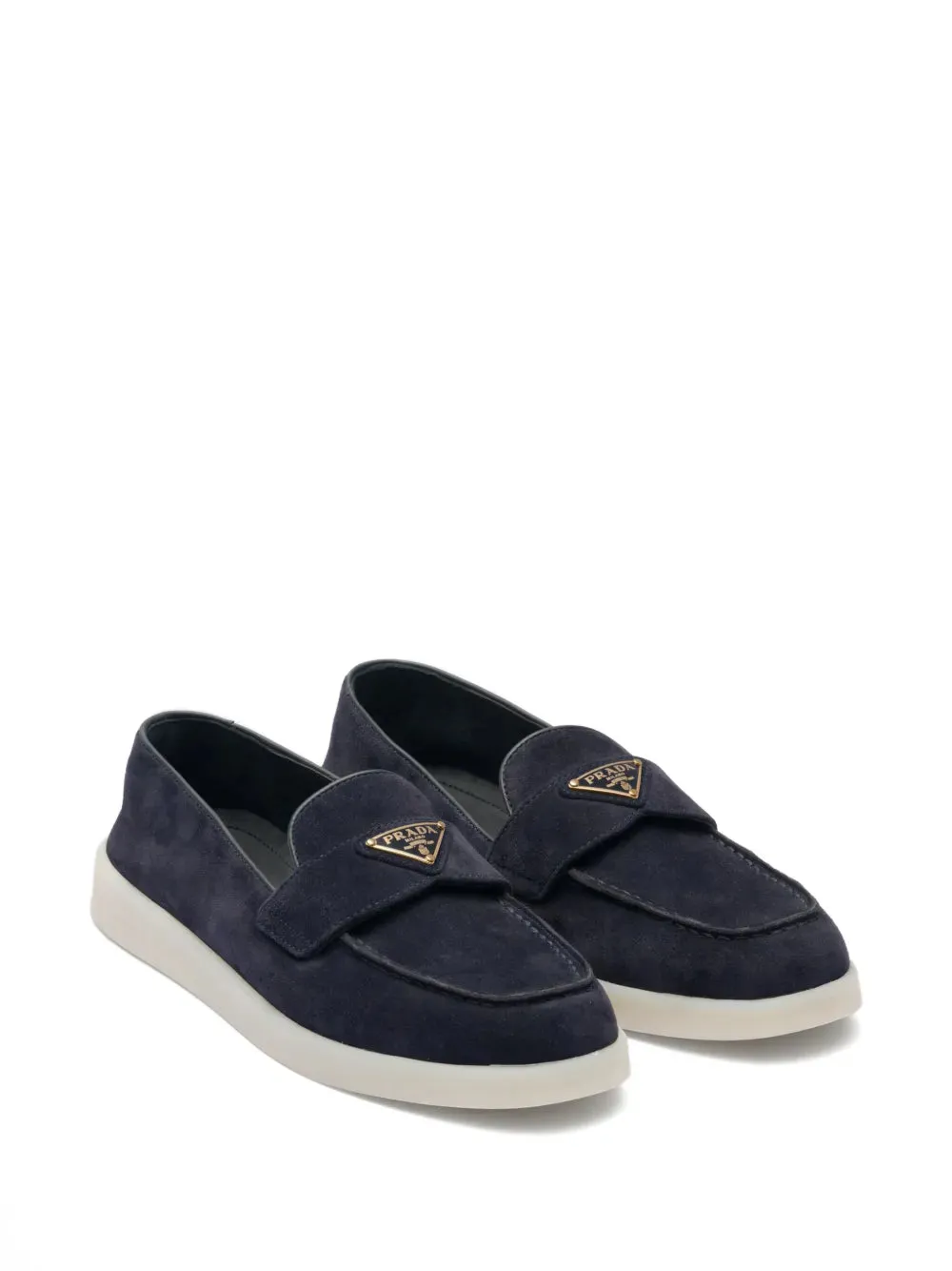 Prada enamel triangle-logo leather loafers