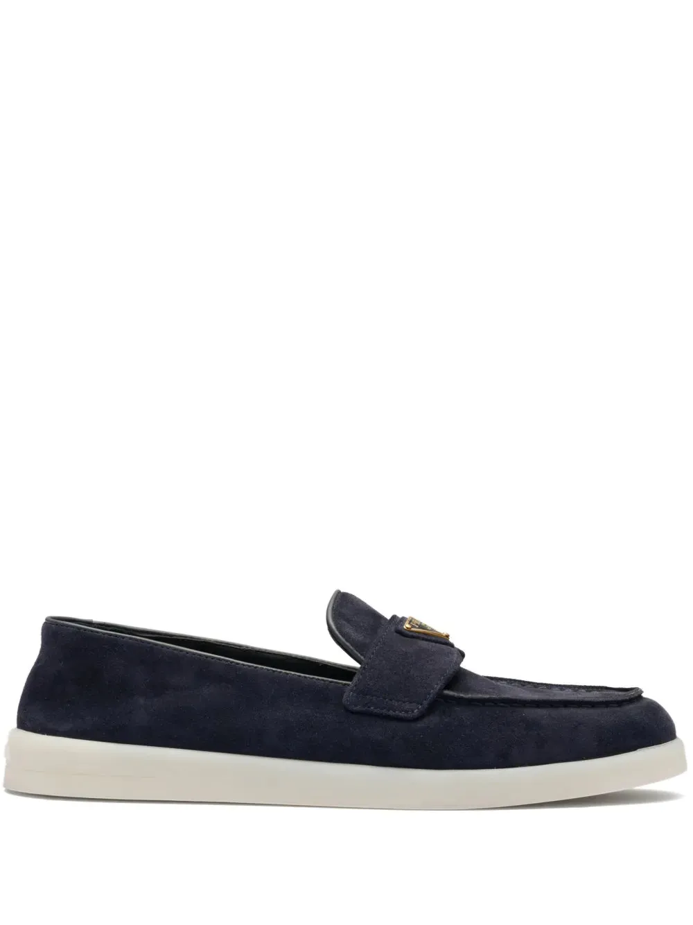 Prada enamel triangle-logo leather loafers