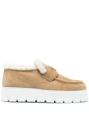 Prada triangle-logo shearling loafers