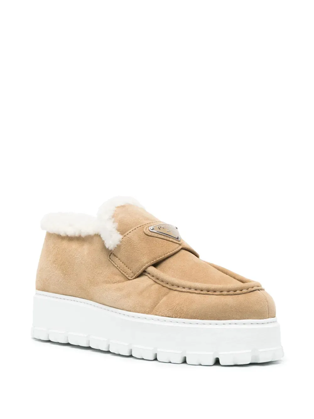 Prada triangle-logo shearling loafers