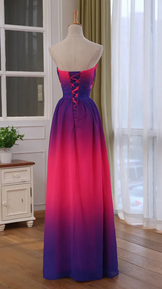 Pretty Gradient Sweetheart Beaded Long Party Dress, Pink and Purple Evening Dress