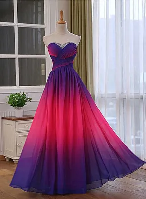 Pretty Gradient Sweetheart Beaded Long Party Dress, Pink and Purple Evening Dress