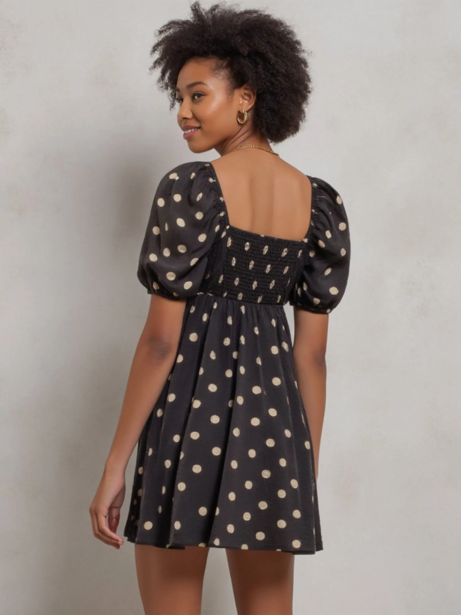 Puff Sleeve Polka Dot Mini Shift Sun Dress