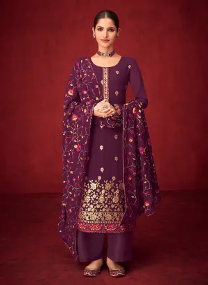 Purple Embroidered Indian Palazzo Suit