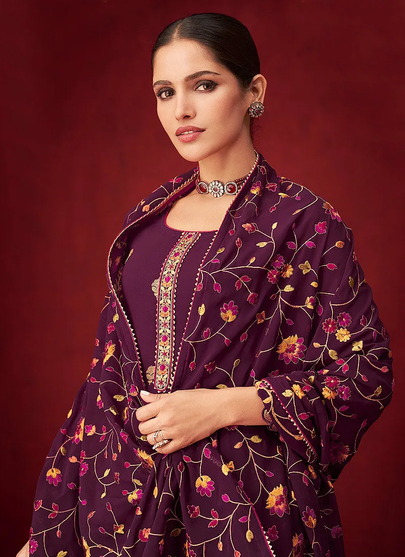 Purple Embroidered Indian Palazzo Suit