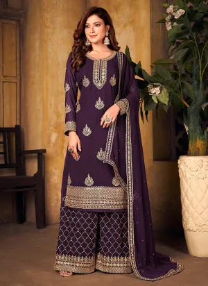 Purple Embroidered Pakistani Palazzo Suit