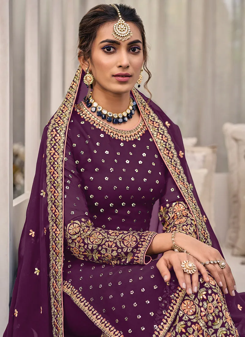 Purple Multi Embroidered Traditional Gharara Suit