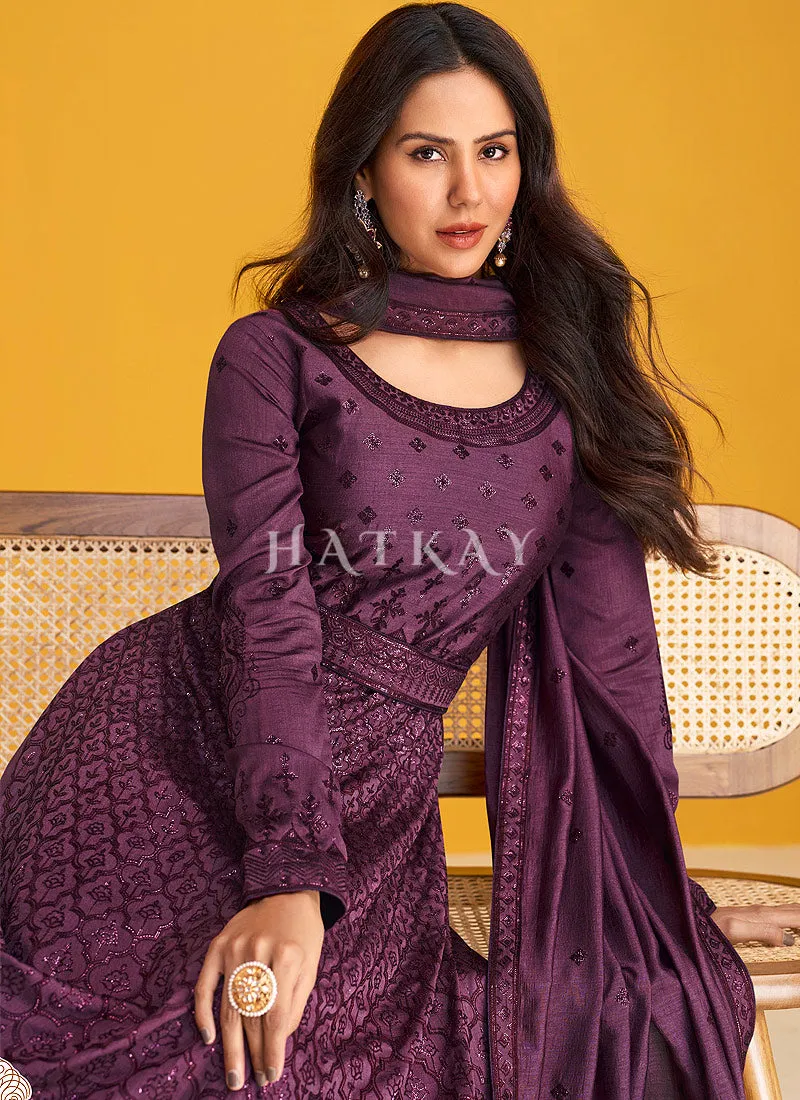 Purple Sequence Embroidered Wedding Anarkali Suit