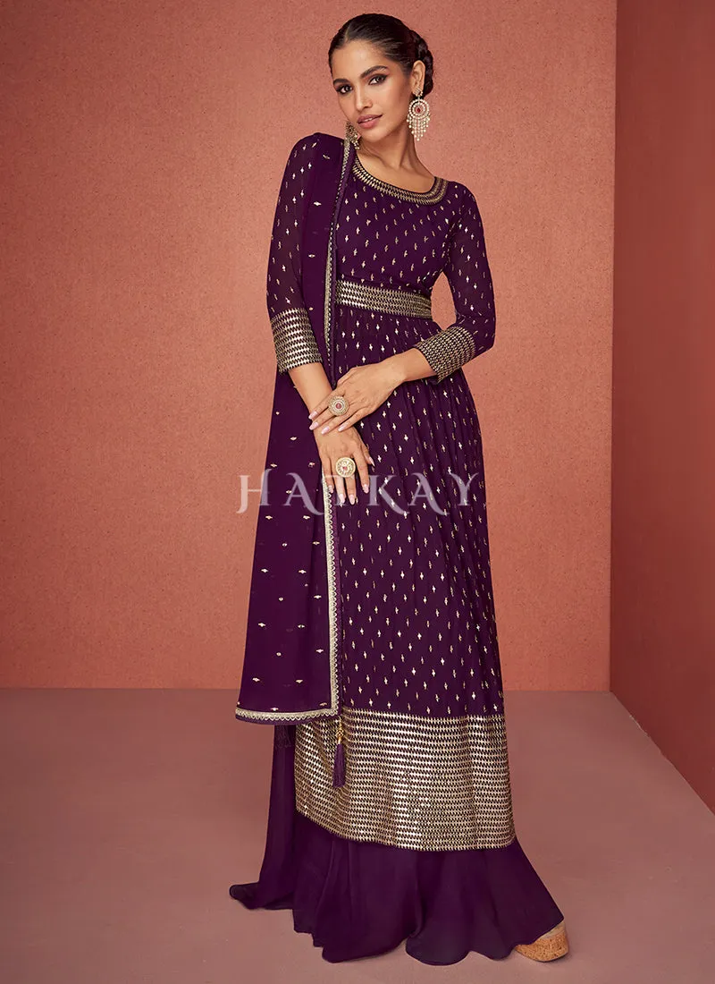 Purple Sequence Embroidery Gharara Suit