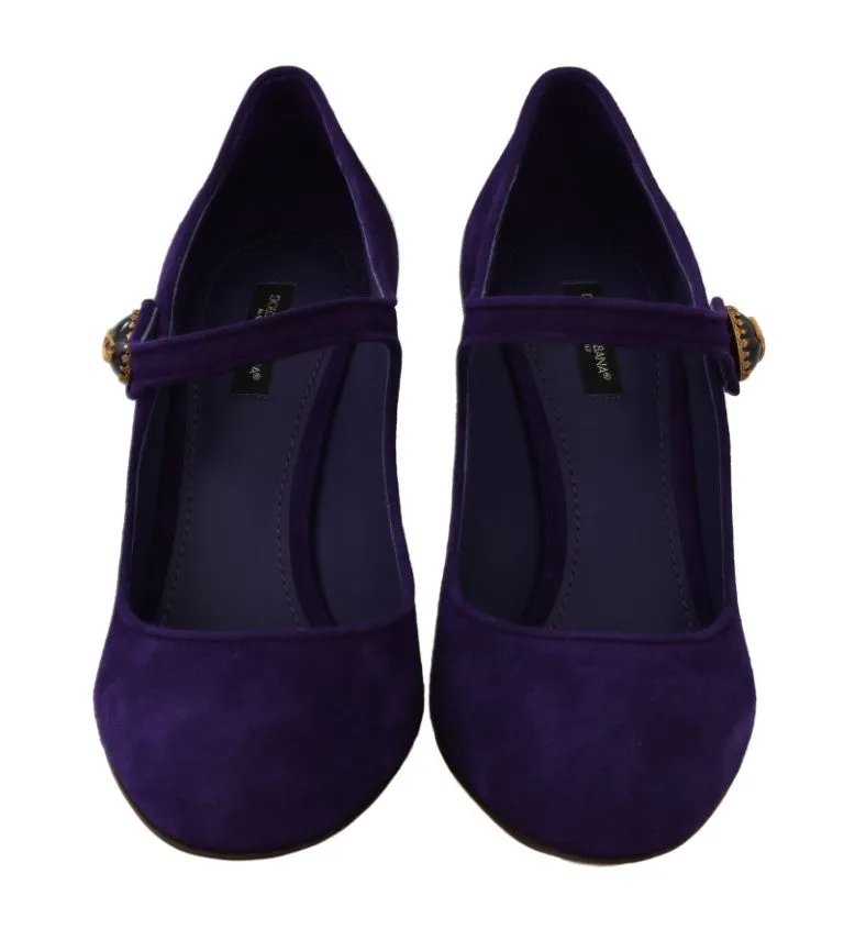Purple Suede DG Logo Heels Mary Jane Shoes