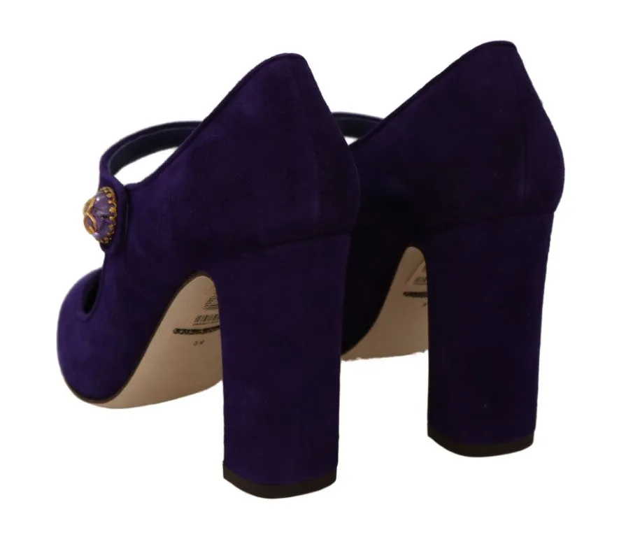 Purple Suede DG Logo Heels Mary Jane Shoes