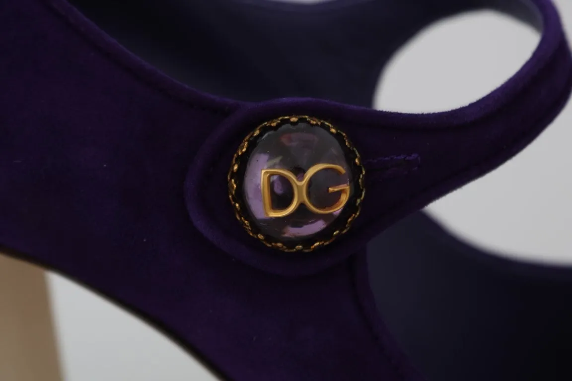 Purple Suede DG Logo Heels Mary Jane Shoes