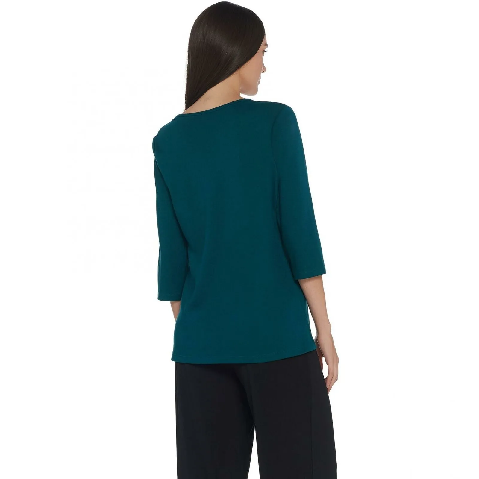 Quacker Factory Women's 3/4-Sleeve Lace Front Knit Top