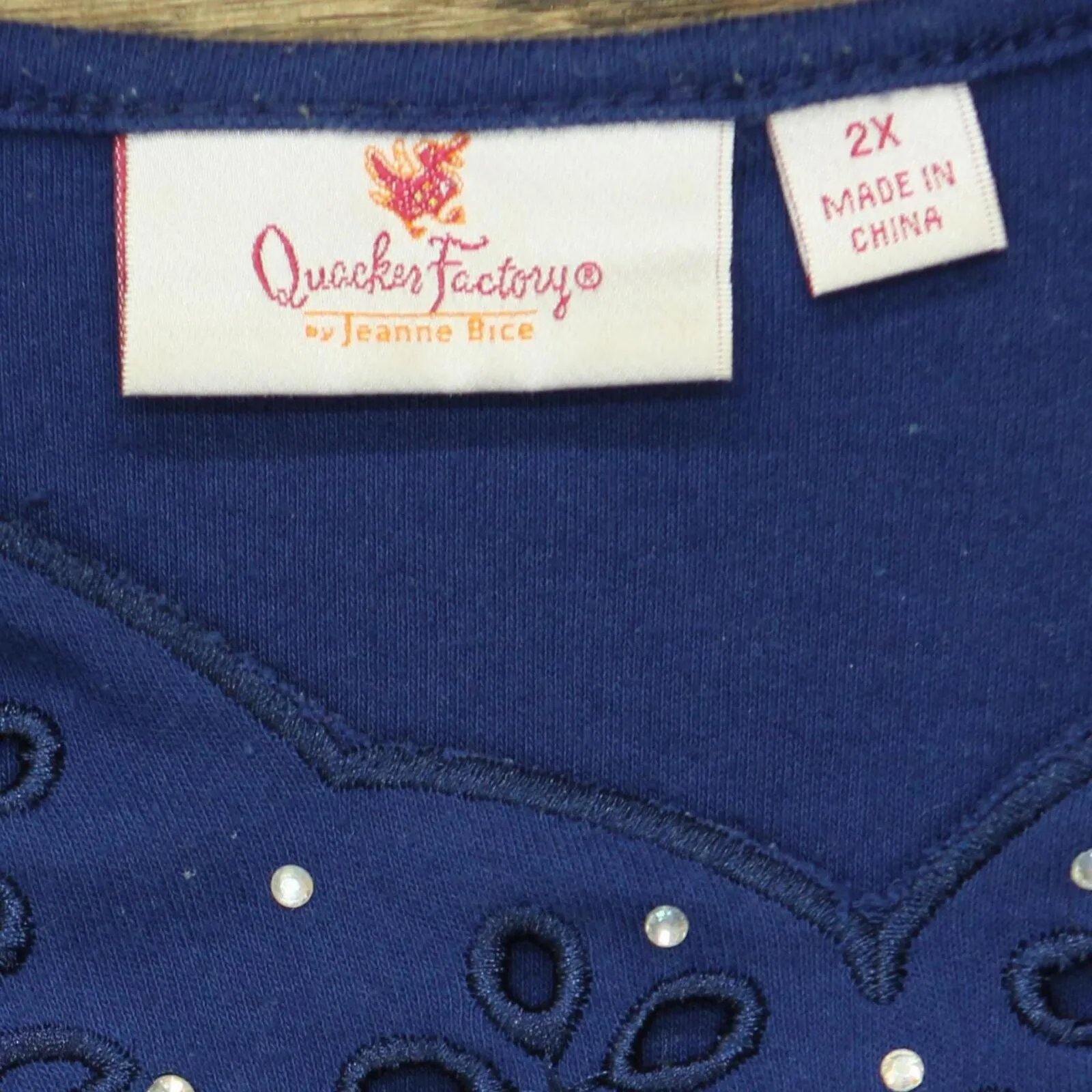Quacker Factory Womens Long Sleeve Rhinestone Blouse 166a68af9ab4e9 Dark Blue 2X