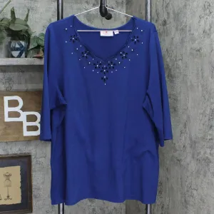 Quacker Factory Womens Long Sleeve Rhinestone Blouse 166a68af9ab4e9 Dark Blue 2X