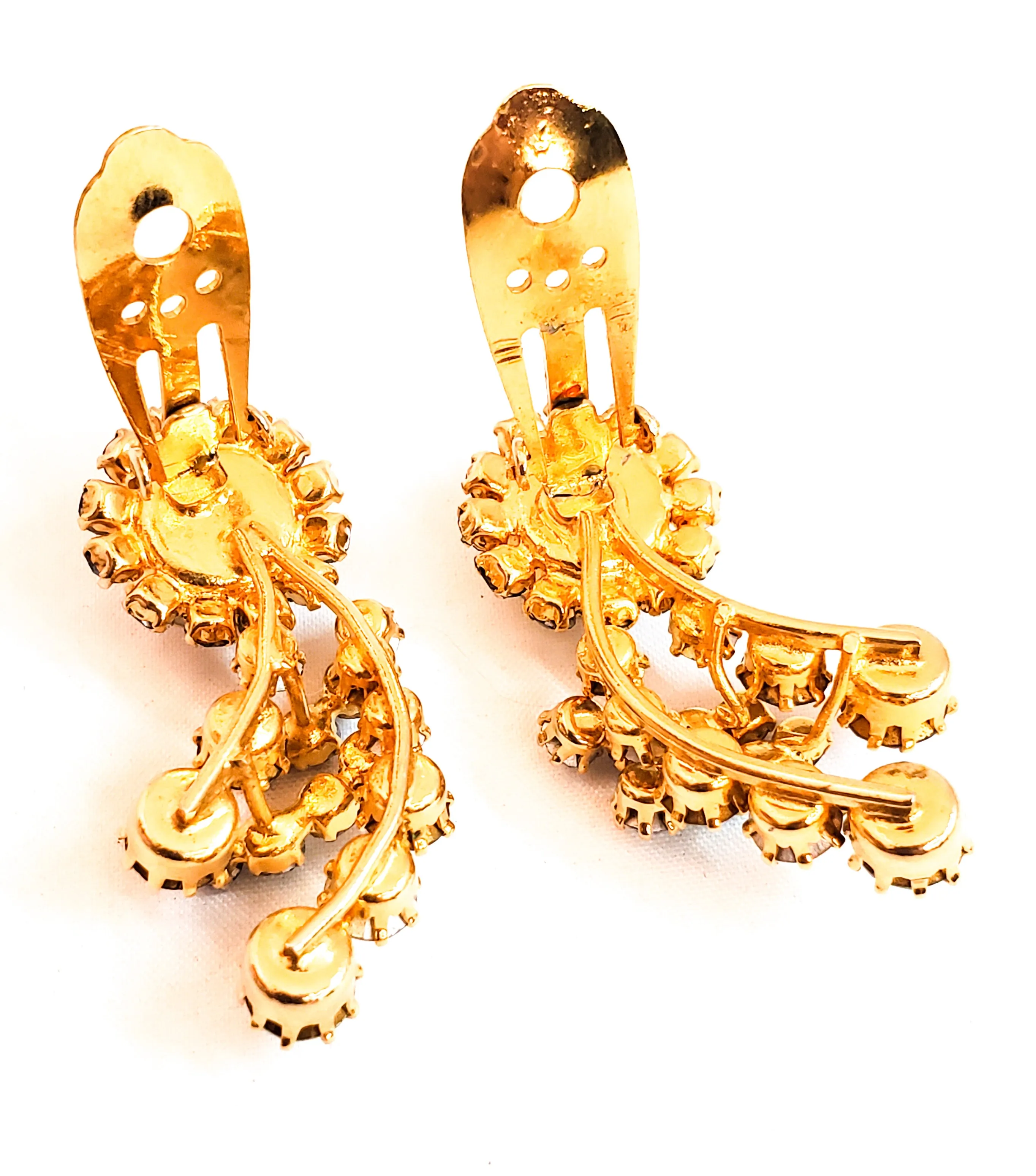 Rainbow Aurora Borealis flower clip on cluster earrings mid century Austria mid century