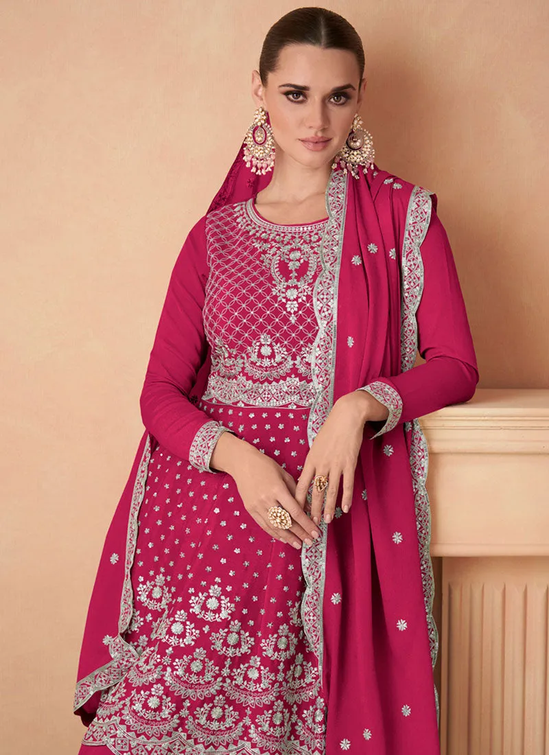 Rani Pink Sequence Embroidery Peplum Style Gharara Suit