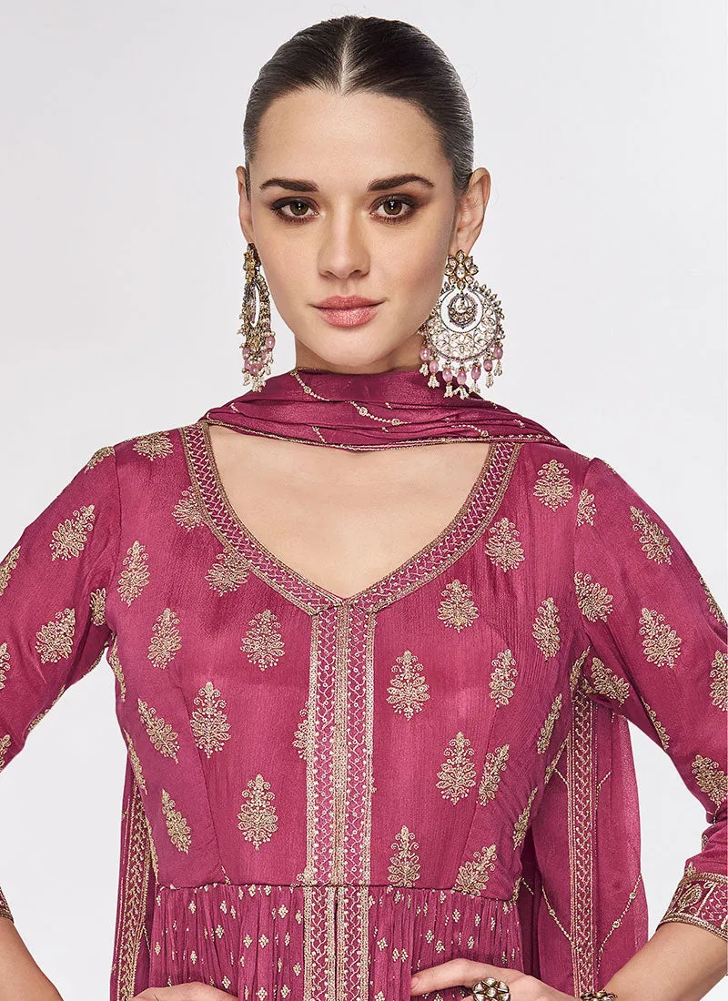 Rani Pink Sequence Embroidery Traditional Palazzo Suit