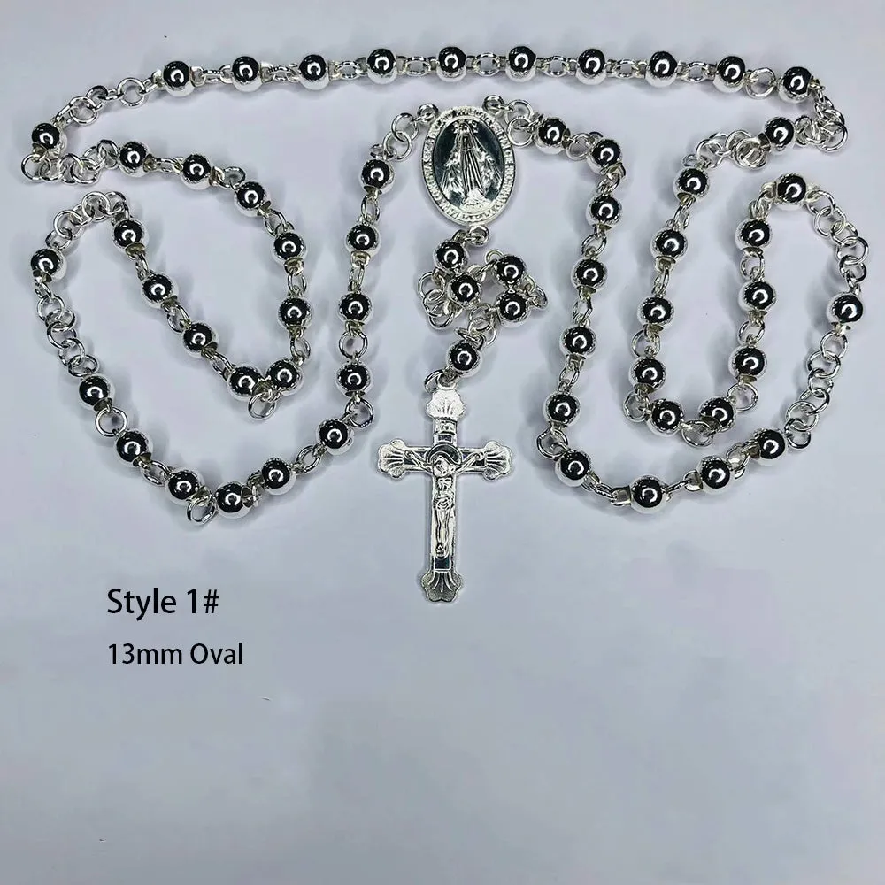 Real Solid 999 Fine Silver Necklace Pendant Bead Chain Cross Virgin Mary Punk Jewelry 26"