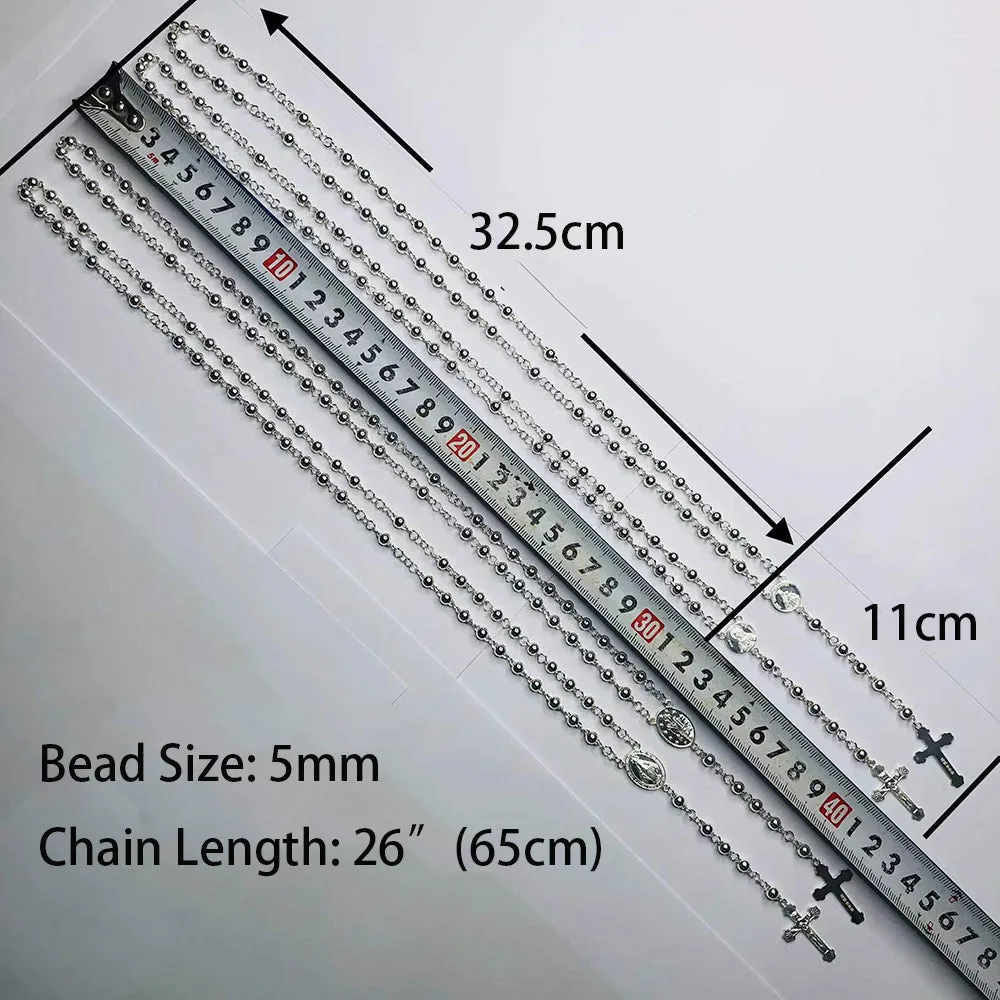Real Solid 999 Fine Silver Necklace Pendant Bead Chain Cross Virgin Mary Punk Jewelry 26"