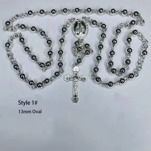 Real Solid 999 Fine Silver Necklace Pendant Bead Chain Cross Virgin Mary Punk Jewelry 26"