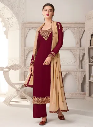 Red Multi Embroidered Pant Style Suit