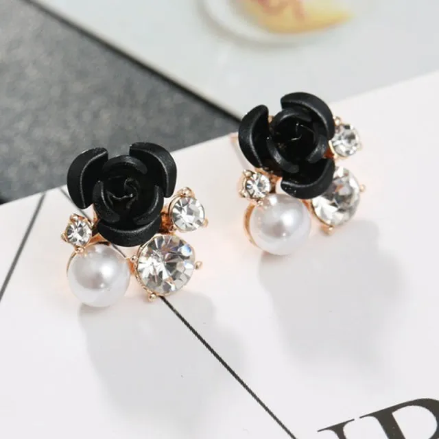 Red Rose  Big Rhinestone Earrings  For Women Rose Gold Spiral Dangle Earring