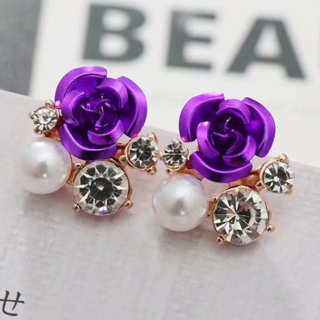 Red Rose  Big Rhinestone Earrings  For Women Rose Gold Spiral Dangle Earring
