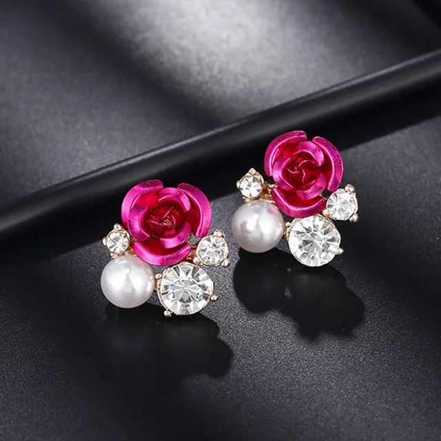 Red Rose  Big Rhinestone Earrings  For Women Rose Gold Spiral Dangle Earring