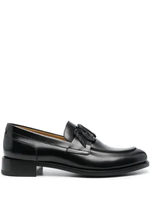 René Caovilla crystal-embellished leather loafers